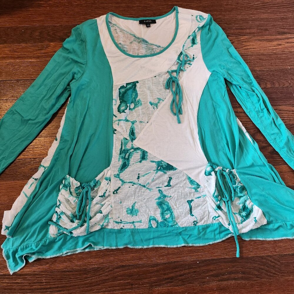 Kaktus Teal/White Tunic Blouse